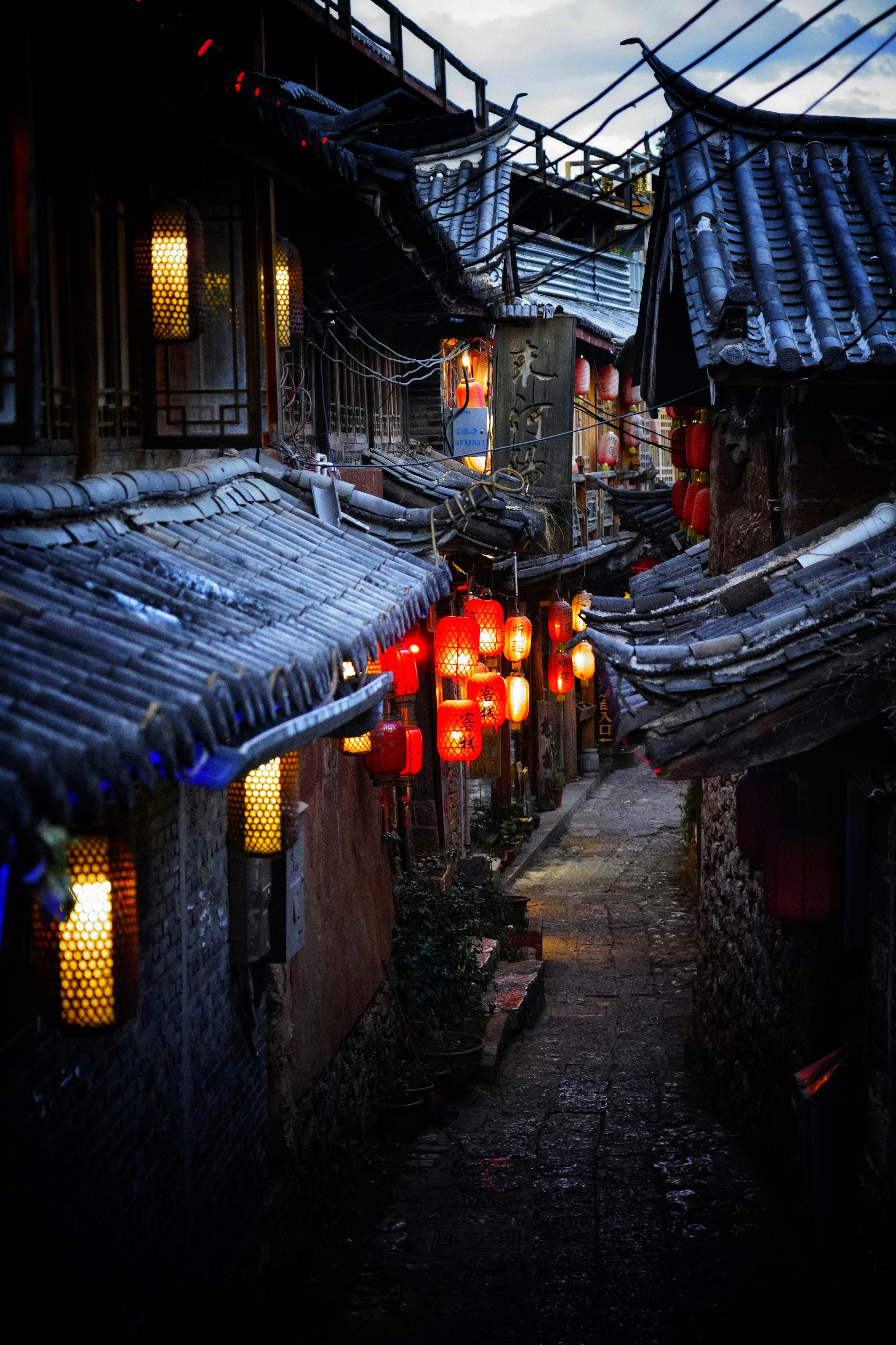 Lijiang Old Town street scene with traditional architecture
